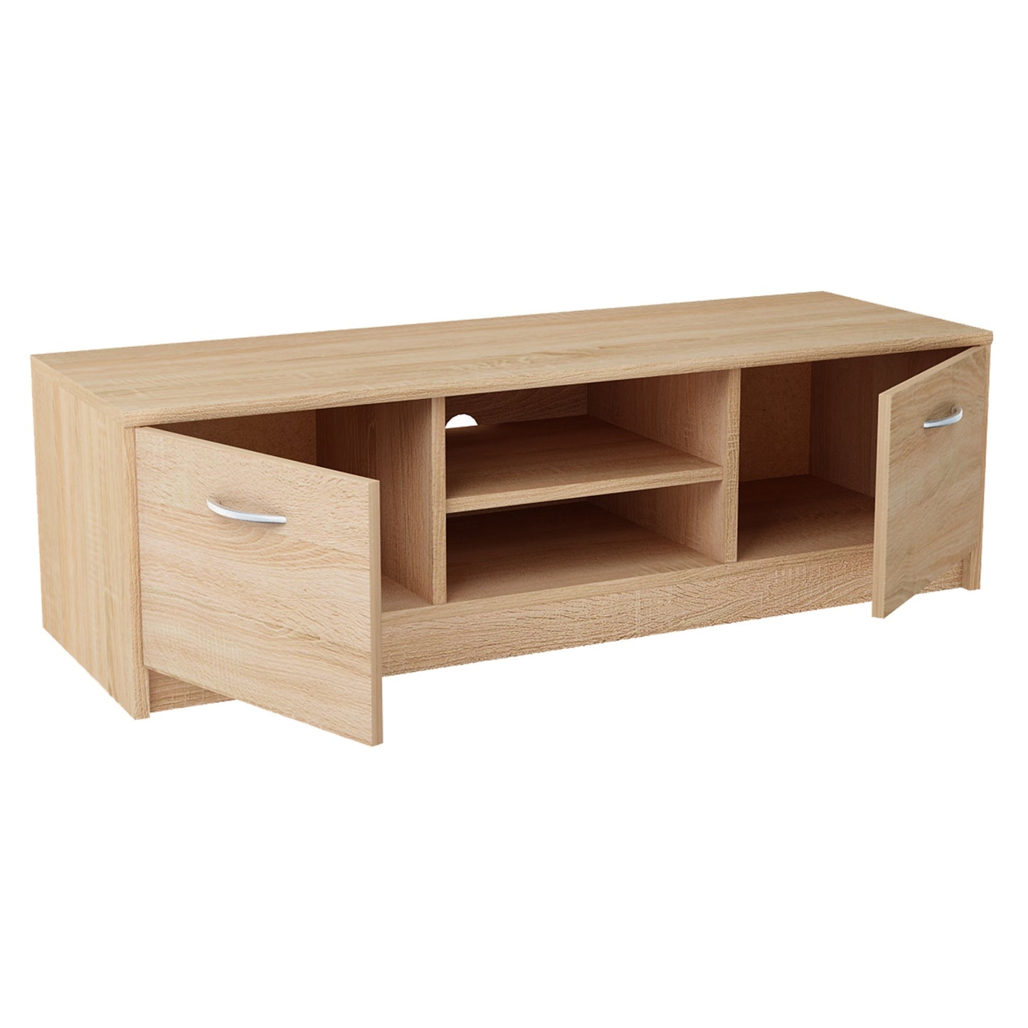 TV-Schrank 120cm breit Lowboard mit matter Oberfläche Fernsehtisch mit 2 Türen und 1 Regal, aus laminiertem Board, abgerundete Kante und Metall-Rollschienen Fernsehkommode