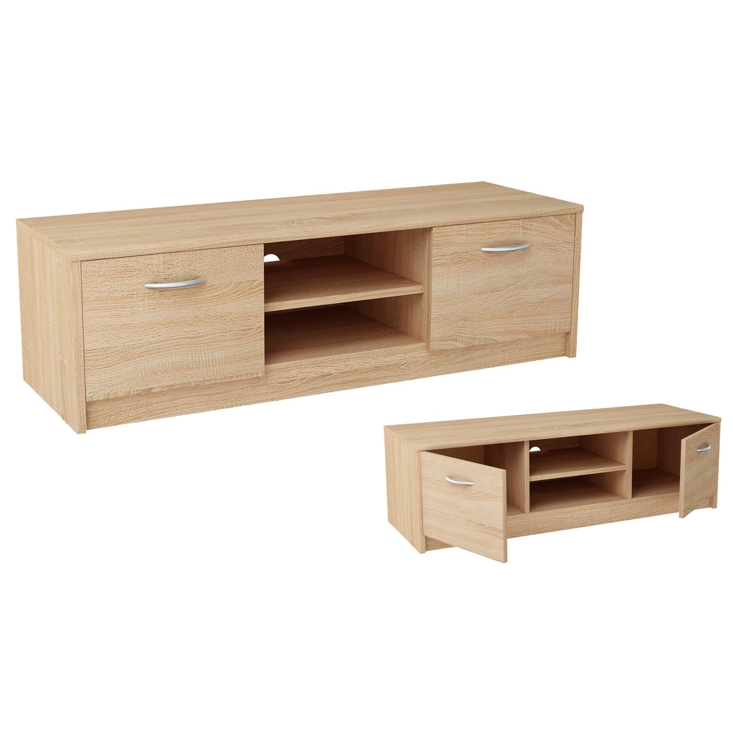 TV-Schrank 120cm breit Lowboard mit matter Oberfläche Fernsehtisch mit 2 Türen und 1 Regal, aus laminiertem Board, abgerundete Kante und Metall-Rollschienen Fernsehkommode