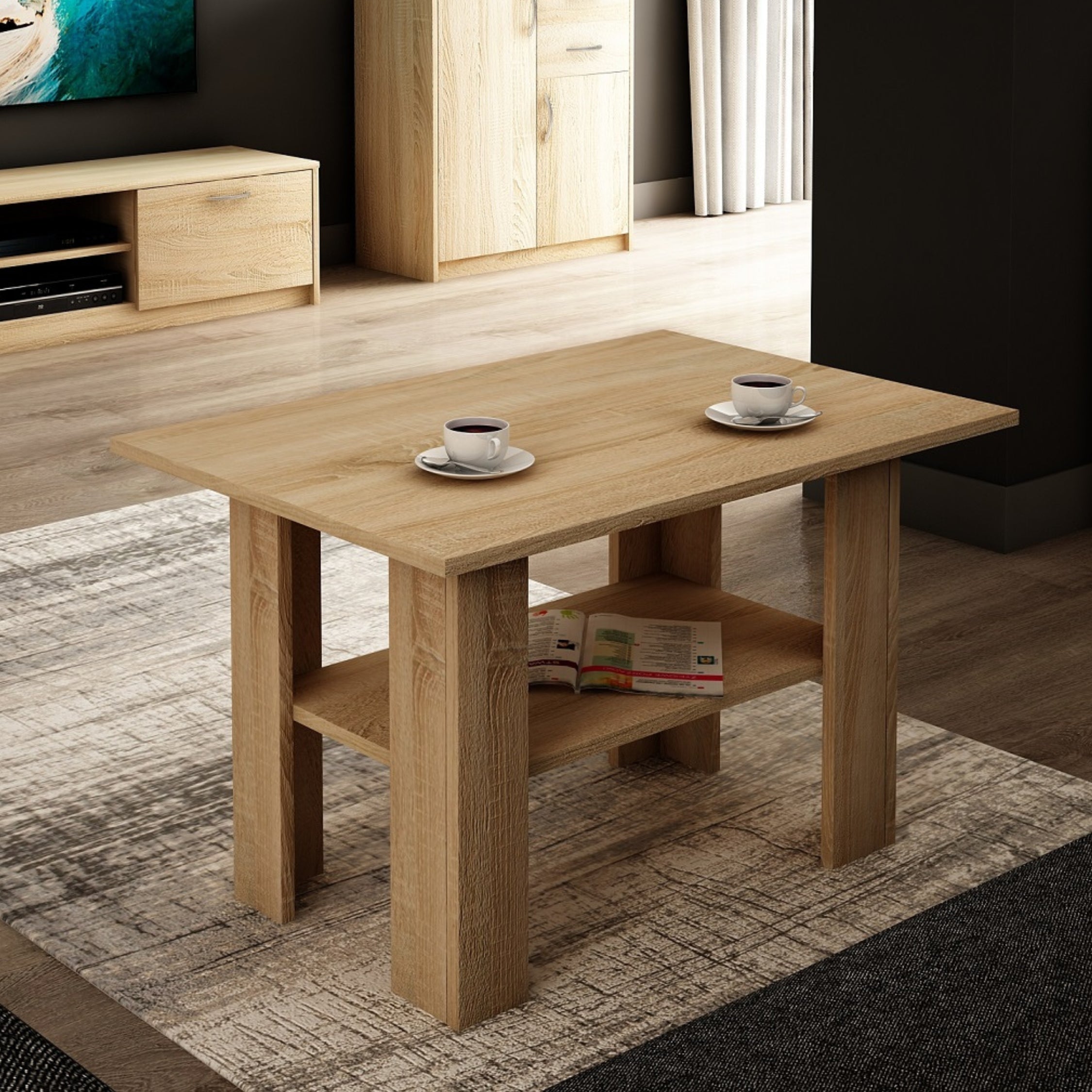Couchtisch mit Ablage Tisch mit matter Oberfläche, Beistelltisch 87 cm – HomeCollectiveBerlin