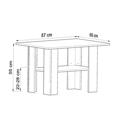 Couchtisch mit Ablage Tisch mit matter Oberfläche, Beistelltisch 87 cm breit Loft Design Ideal für Schlafzimmer, Wohnzimmer aus laminiertem Holz, 1 Ablage für zusätzlichen Stauraum