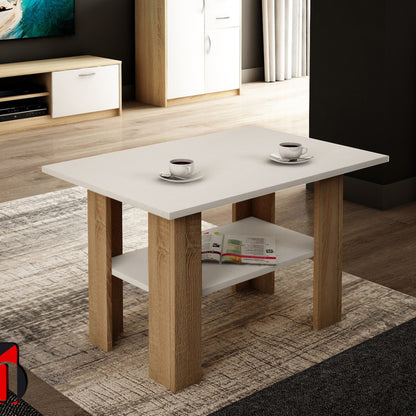 Couchtisch mit Ablage Tisch mit matter Oberfläche, Beistelltisch 87 cm breit Loft Design Ideal für Schlafzimmer, Wohnzimmer aus laminiertem Holz, 1 Ablage für zusätzlichen Stauraum