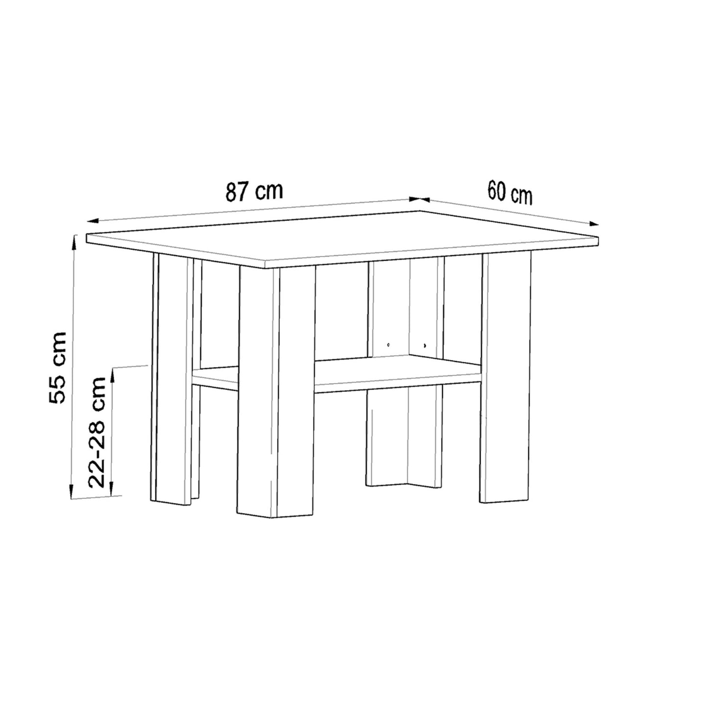 Couchtisch mit Ablage Tisch mit matter Oberfläche, Beistelltisch 87 cm breit Loft Design Ideal für Schlafzimmer, Wohnzimmer aus laminiertem Holz, 1 Ablage für zusätzlichen Stauraum