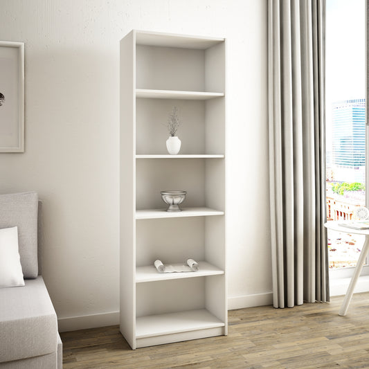 Bücherregal mit 5 Ebenen Regal in matter Ausführung 58 cm breit, Standregal mit 4 Einlegeböden, ideal für Schlafzimmer, Wohnzimmer, Flur, strapazierfähige Laminatplatte, 16 mm dick