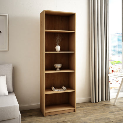 Bücherregal mit 5 Ebenen Regal in matter Ausführung 58 cm breit, Standregal mit 4 Einlegeböden, ideal für Schlafzimmer, Wohnzimmer, Flur, strapazierfähige Laminatplatte, 16 mm dick