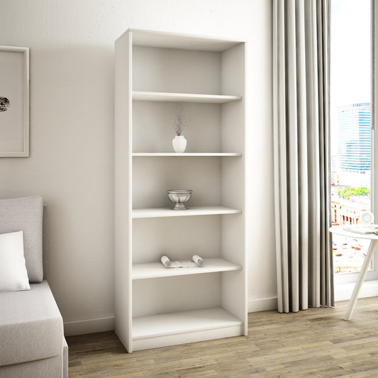 Bücherregal mit 5 Ebenen Regal in matter Ausführung 74 cm breit, Standregal mit 4 Einlegeböden, ideal für Schlafzimmer, Wohnzimmer, Flur, strapazierfähige Laminatplatte, 16 mm dick