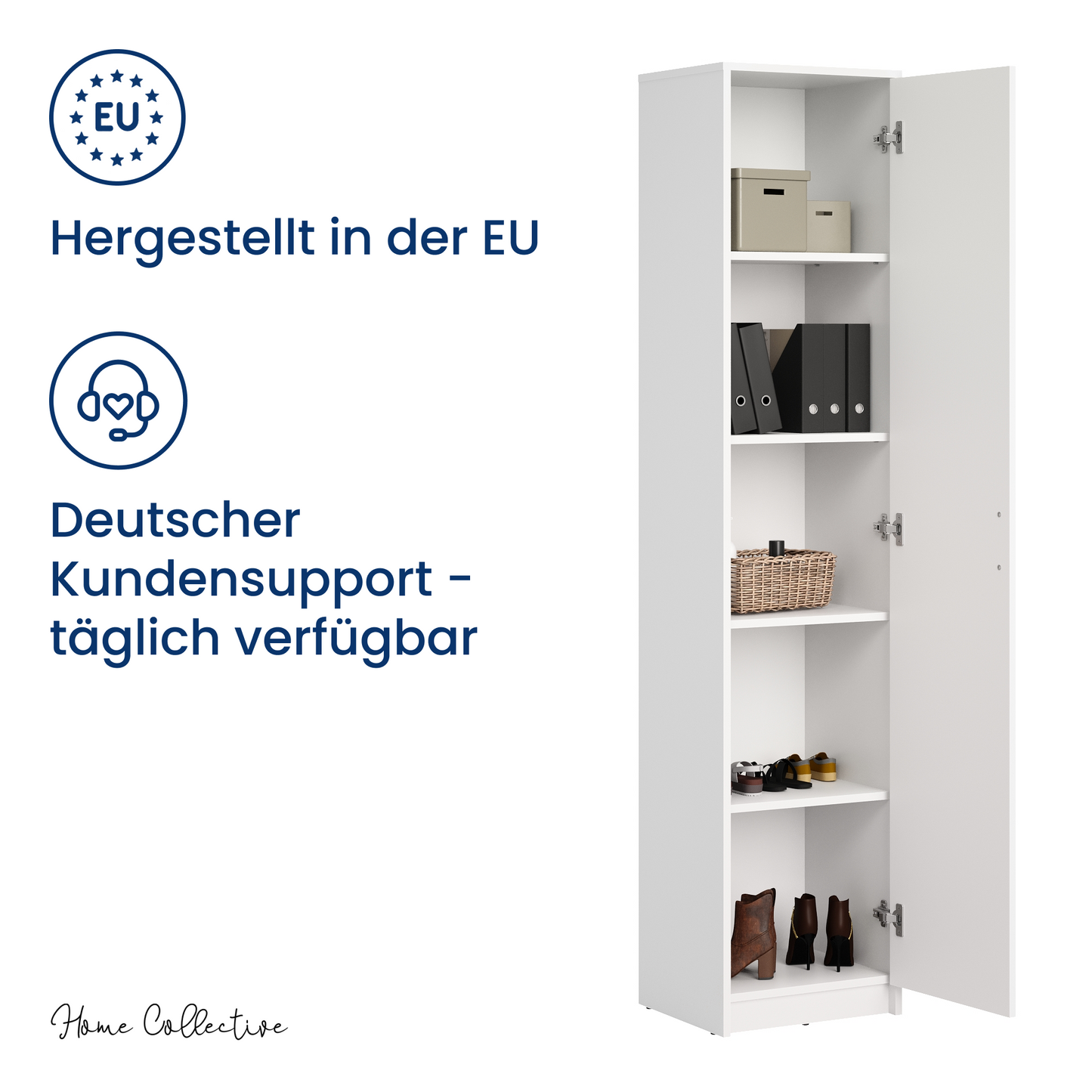Regal mit 5 Ebenen in mattem Finish Aktenschrank mit 4 Einlegeböden und 1 Tür, Standregal 39 cm breit mit hochwertigen Polymergriffen ideal für Schlafzimmer, Wohnzimmer, Flur, Büro