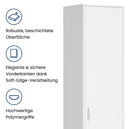 Regal mit 5 Ebenen in mattem Finish Aktenschrank mit 4 Einlegeböden und 1 Tür, Standregal 39 cm breit mit hochwertigen Polymergriffen ideal für Schlafzimmer, Wohnzimmer, Flur, Büro