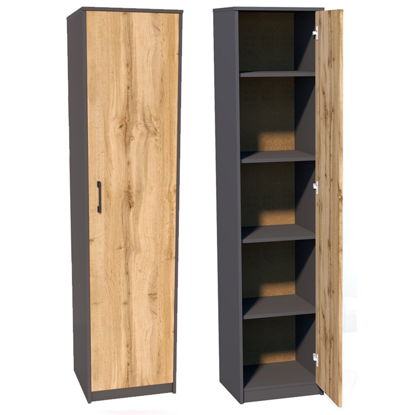 Regal mit 5 Ebenen in mattem Finish Aktenschrank mit 4 Einlegeböden und 1 Tür, Standregal 39 cm breit mit hochwertigen Polymergriffen ideal für Schlafzimmer, Wohnzimmer, Flur, Büro