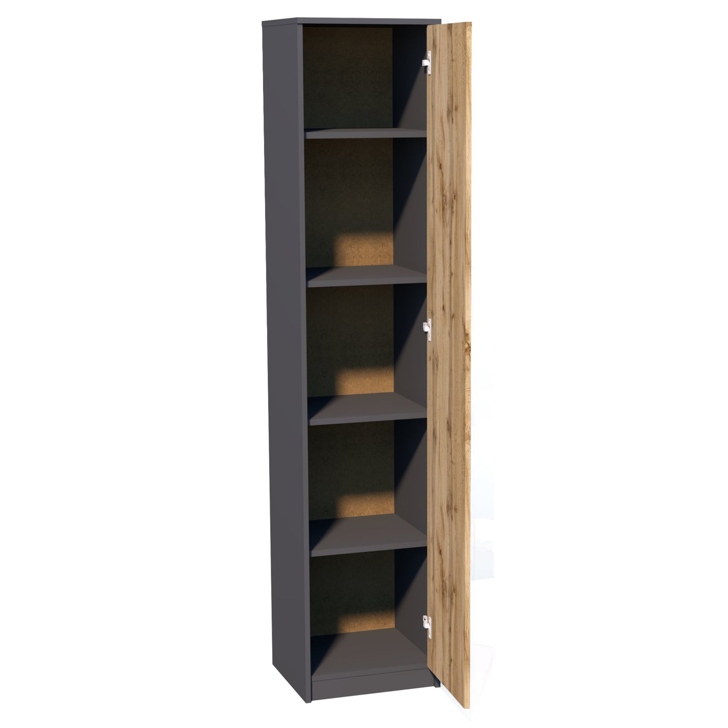 Regal mit 5 Ebenen in mattem Finish Aktenschrank mit 4 Einlegeböden und 1 Tür, Standregal 39 cm breit mit hochwertigen Polymergriffen ideal für Schlafzimmer, Wohnzimmer, Flur, Büro