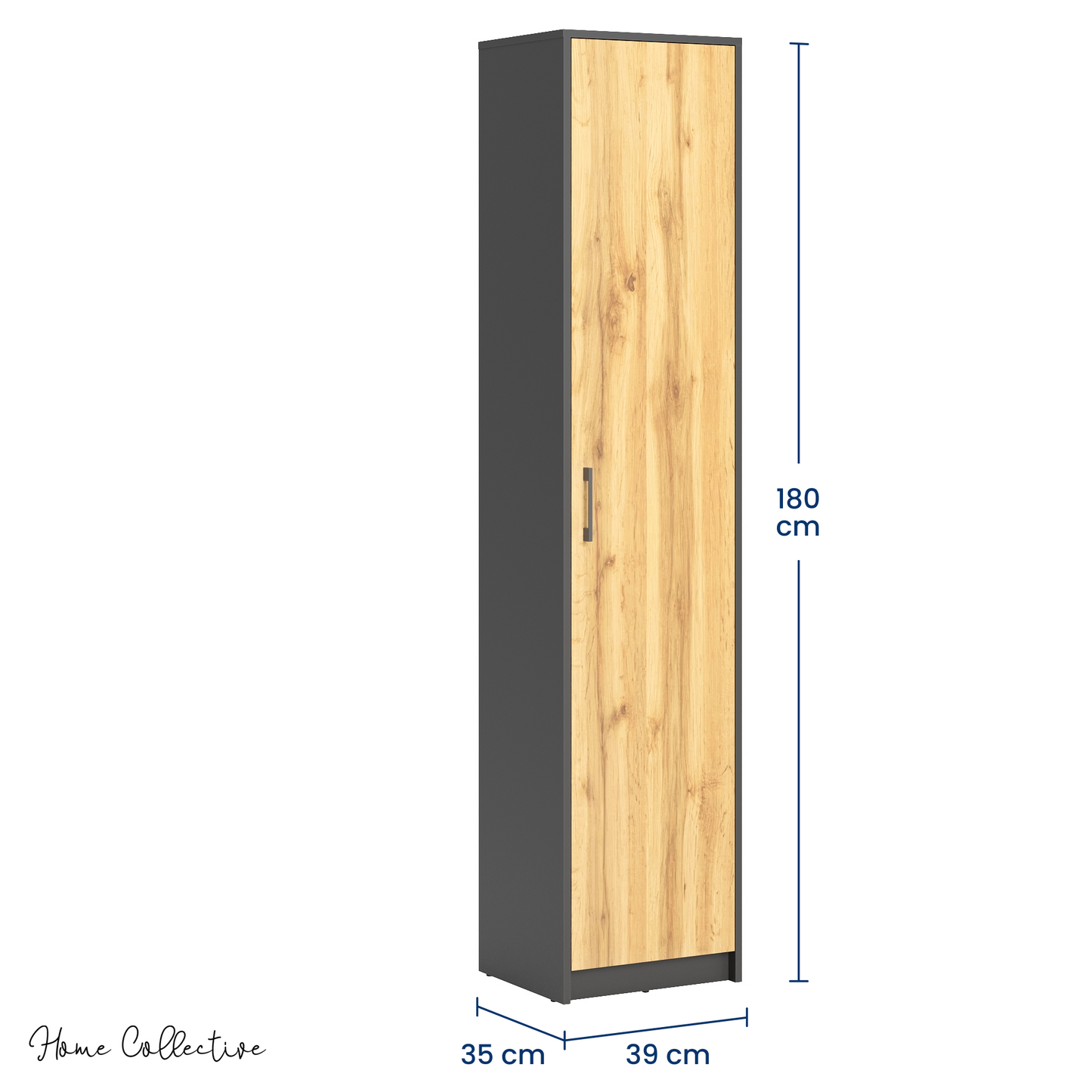 Regal mit 5 Ebenen in mattem Finish Aktenschrank mit 4 Einlegeböden und 1 Tür, Standregal 39 cm breit mit hochwertigen Polymergriffen ideal für Schlafzimmer, Wohnzimmer, Flur, Büro