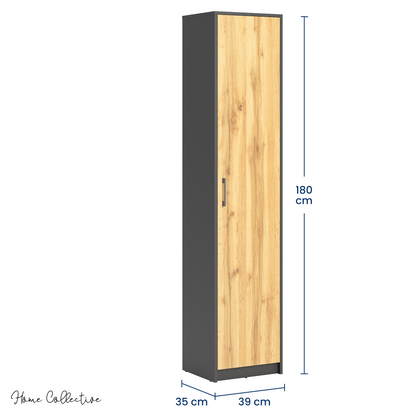 Regal mit 5 Ebenen in mattem Finish Aktenschrank mit 4 Einlegeböden und 1 Tür, Standregal 39 cm breit mit hochwertigen Polymergriffen ideal für Schlafzimmer, Wohnzimmer, Flur, Büro