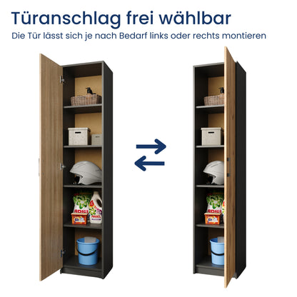 Regal mit 5 Ebenen in mattem Finish Aktenschrank mit 4 Einlegeböden und 1 Tür, Standregal 39 cm breit mit hochwertigen Polymergriffen ideal für Schlafzimmer, Wohnzimmer, Flur, Büro