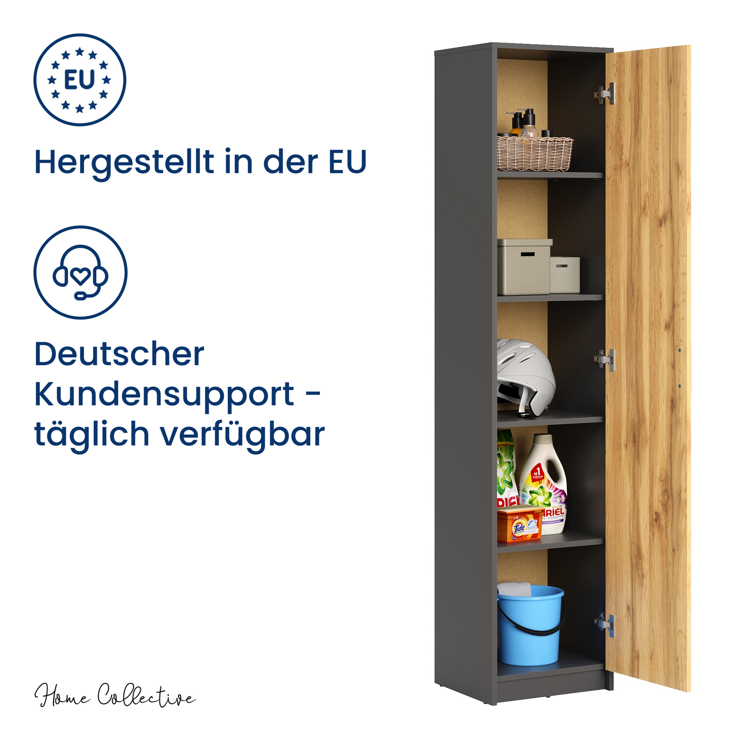 Regal mit 5 Ebenen in mattem Finish Aktenschrank mit 4 Einlegeböden und 1 Tür, Standregal 39 cm breit mit hochwertigen Polymergriffen ideal für Schlafzimmer, Wohnzimmer, Flur, Büro