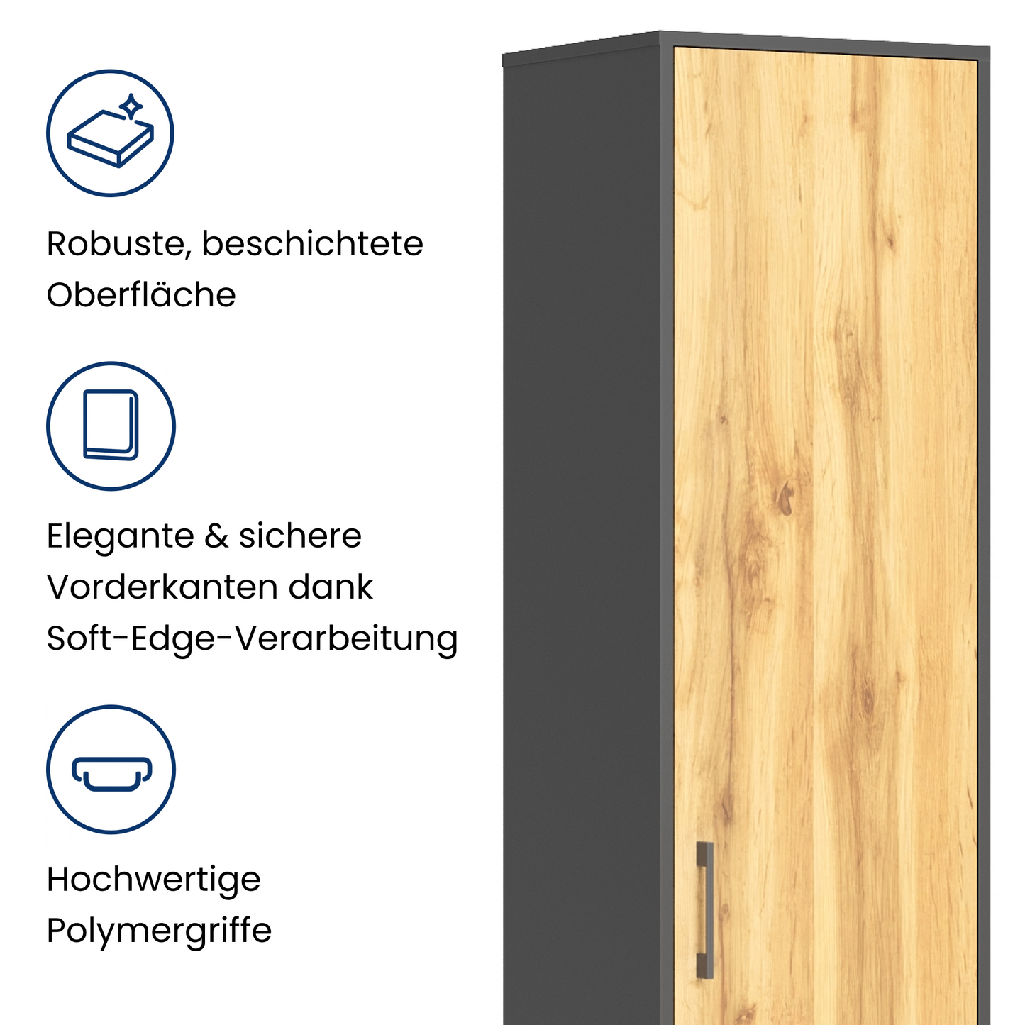 Regal mit 5 Ebenen in mattem Finish Aktenschrank mit 4 Einlegeböden und 1 Tür, Standregal 39 cm breit mit hochwertigen Polymergriffen ideal für Schlafzimmer, Wohnzimmer, Flur, Büro