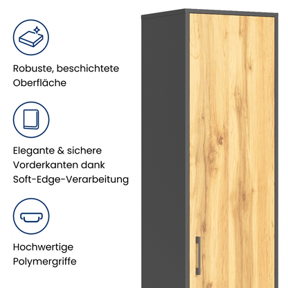 Regal mit 5 Ebenen in mattem Finish Aktenschrank mit 4 Einlegeböden und 1 Tür, Standregal 39 cm breit mit hochwertigen Polymergriffen ideal für Schlafzimmer, Wohnzimmer, Flur, Büro