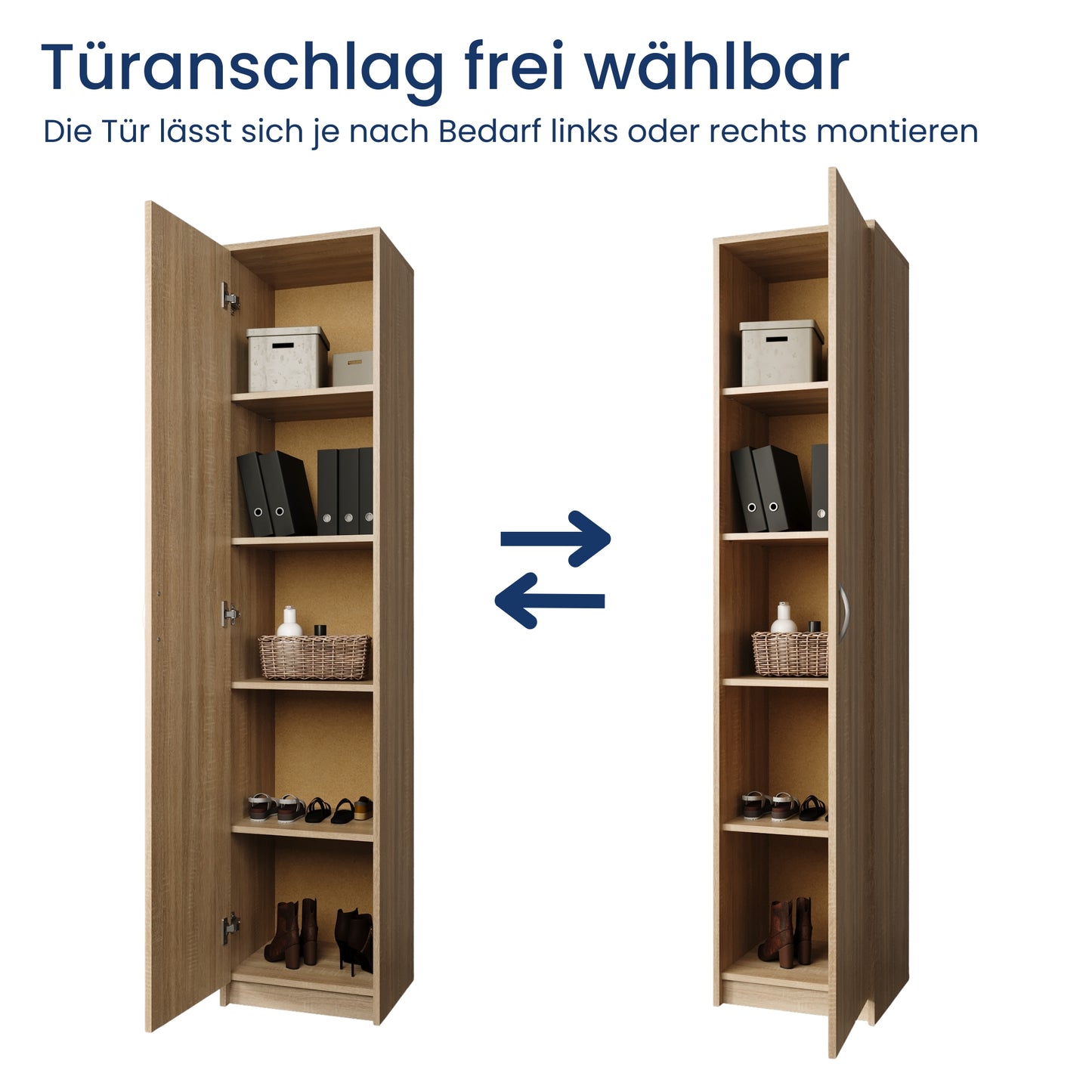Regal mit 5 Ebenen in mattem Finish Aktenschrank mit 4 Einlegeböden und 1 Tür, Standregal 39 cm breit mit hochwertigen Polymergriffen ideal für Schlafzimmer, Wohnzimmer, Flur, Büro