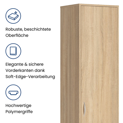 Regal mit 5 Ebenen in mattem Finish Aktenschrank mit 4 Einlegeböden und 1 Tür, Standregal 39 cm breit mit hochwertigen Polymergriffen ideal für Schlafzimmer, Wohnzimmer, Flur, Büro