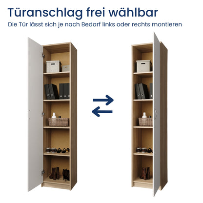 Regal mit 5 Ebenen in mattem Finish Aktenschrank mit 4 Einlegeböden und 1 Tür, Standregal 39 cm breit mit hochwertigen Polymergriffen ideal für Schlafzimmer, Wohnzimmer, Flur, Büro
