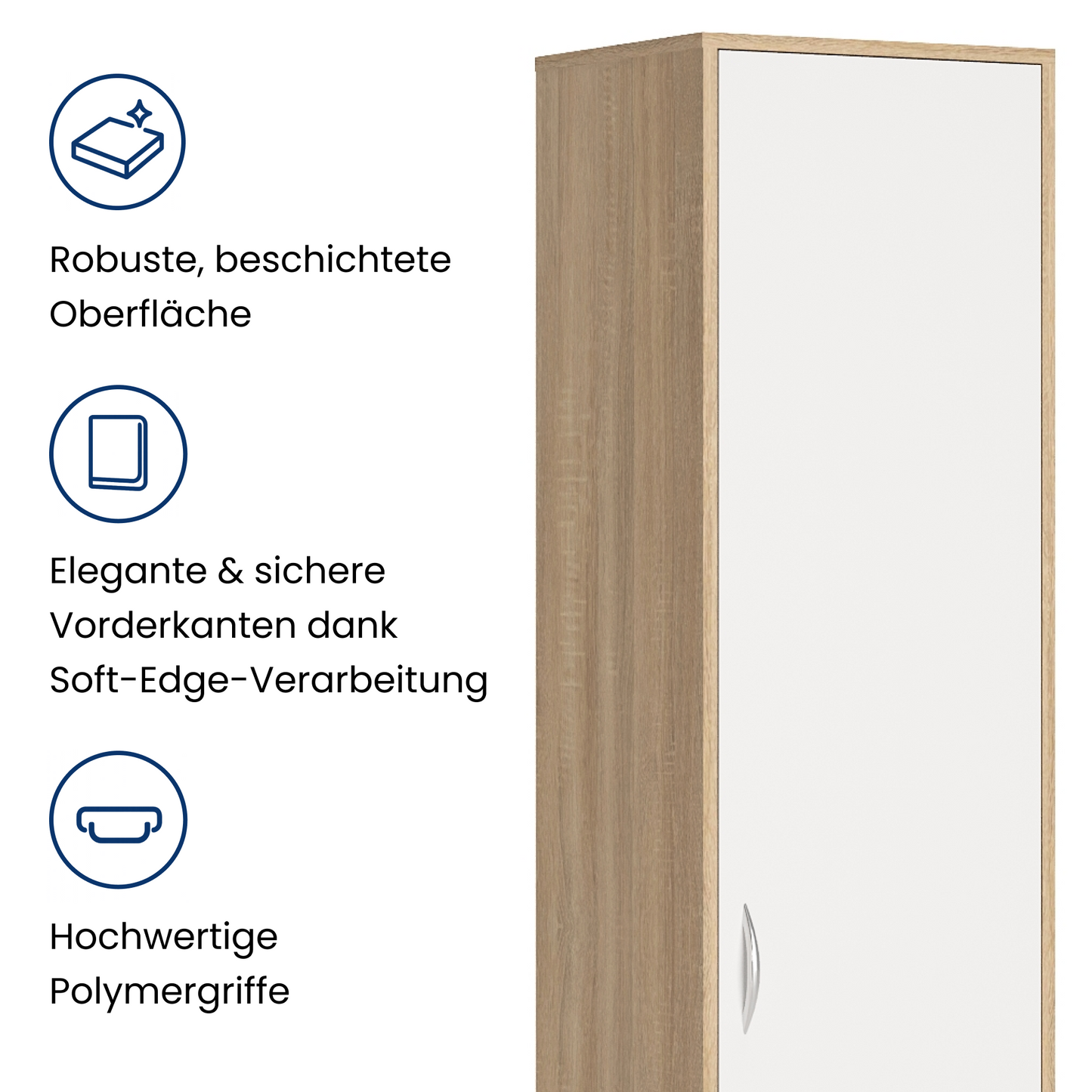Regal mit 5 Ebenen in mattem Finish Aktenschrank mit 4 Einlegeböden und 1 Tür, Standregal 39 cm breit mit hochwertigen Polymergriffen ideal für Schlafzimmer, Wohnzimmer, Flur, Büro