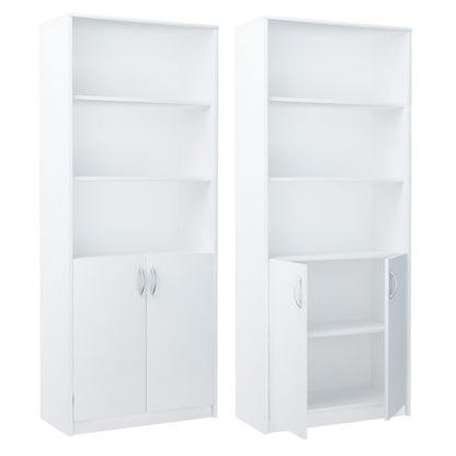 Bücherregal mit 5 Ebenen und 2 Türen Mehrzweckschrank Haushaltsschrank in mattem Finish Aktenschrank Regal 74 cm breit, Standregal mit 4 Einlegeböden, ideal für Schlafzimmer, Wohnzimmer, Flur