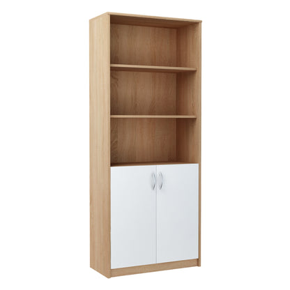 Bücherregal mit 5 Ebenen und 2 Türen Mehrzweckschrank Haushaltsschrank in mattem Finish Aktenschrank Regal 74 cm breit, Standregal mit 4 Einlegeböden, ideal für Schlafzimmer, Wohnzimmer, Flur