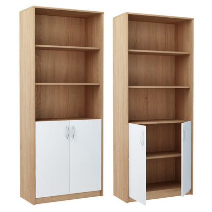 Bücherregal mit 5 Ebenen und 2 Türen Mehrzweckschrank Haushaltsschrank in mattem Finish Aktenschrank Regal 74 cm breit, Standregal mit 4 Einlegeböden, ideal für Schlafzimmer, Wohnzimmer, Flur