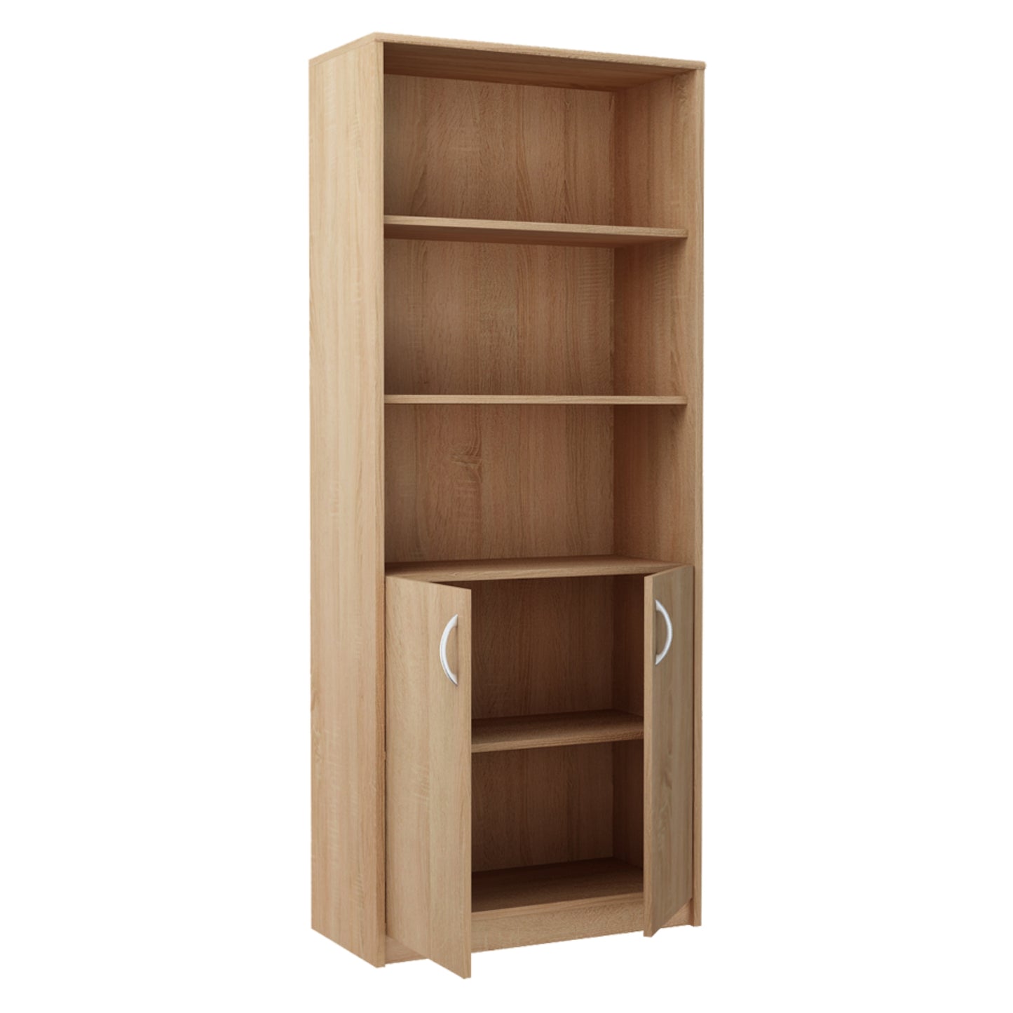 Bücherregal mit 5 Ebenen und 2 Türen Mehrzweckschrank Haushaltsschrank in mattem Finish Aktenschrank Regal 74 cm breit, Standregal mit 4 Einlegeböden, ideal für Schlafzimmer, Wohnzimmer, Flur