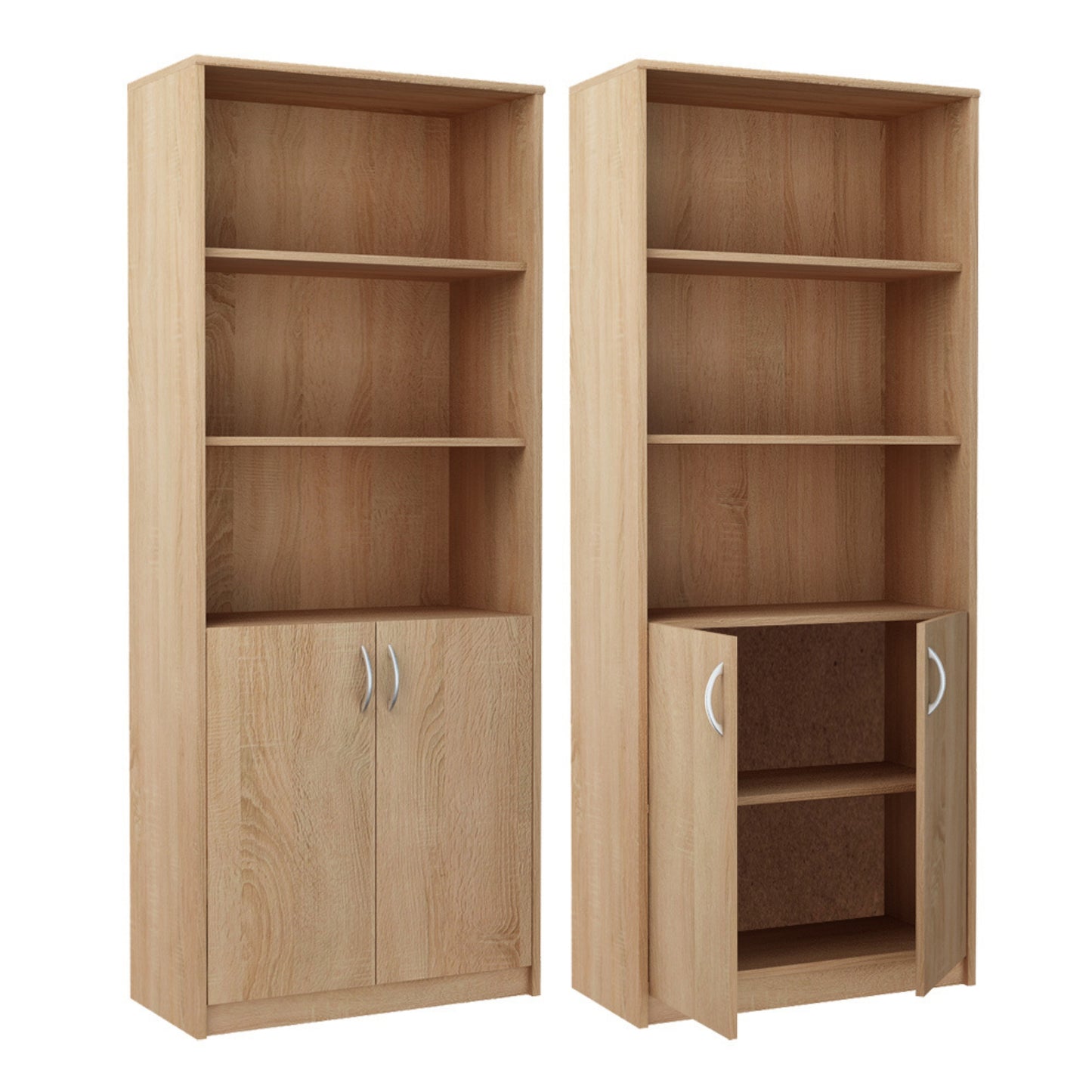 Bücherregal mit 5 Ebenen und 2 Türen Mehrzweckschrank Haushaltsschrank in mattem Finish Aktenschrank Regal 74 cm breit, Standregal mit 4 Einlegeböden, ideal für Schlafzimmer, Wohnzimmer, Flur