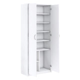 Mehrzweckschrank mit 8 Fächern Besenschrank Haushaltsschrank in mattem Finish mit 6 Einlegeböden und 2 Türen, 74 cm breit aus Laminatplatte und hochwertigen Polymergriffen