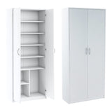 Mehrzweckschrank mit 8 Fächern Besenschrank Haushaltsschrank in mattem Finish mit 6 Einlegeböden und 2 Türen, 74 cm breit aus Laminatplatte und hochwertigen Polymergriffen
