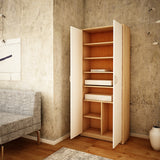 Mehrzweckschrank mit 8 Fächern Besenschrank Haushaltsschrank in mattem Finish mit 6 Einlegeböden und 2 Türen, 74 cm breit aus Laminatplatte und hochwertigen Polymergriffen