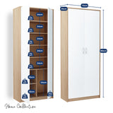 Mehrzweckschrank mit 8 Fächern Besenschrank Haushaltsschrank in mattem Finish mit 6 Einlegeböden und 2 Türen, 74 cm breit aus Laminatplatte und hochwertigen Polymergriffen