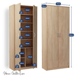 Mehrzweckschrank mit 8 Fächern Besenschrank Haushaltsschrank in mattem Finish mit 6 Einlegeböden und 2 Türen, 74 cm breit aus Laminatplatte und hochwertigen Polymergriffen