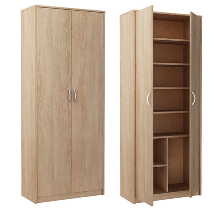 Mehrzweckschrank mit 8 Fächern Besenschrank Haushaltsschrank in mattem Finish mit 6 Einlegeböden und 2 Türen, 74 cm breit aus Laminatplatte und hochwertigen Polymergriffen