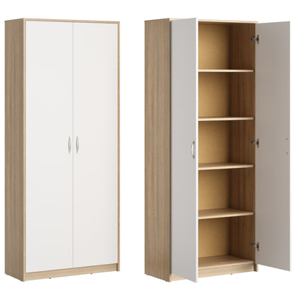 Schrank Mehrzweckschrank Aktenschrank Hochschrank mit 5 Fächern, 2 Türen, 74x35x180 cm, vielseitig einsetzbar für Büro, Flur, Küche, Hauswirtschaftsraum, stabil & pflegeleicht