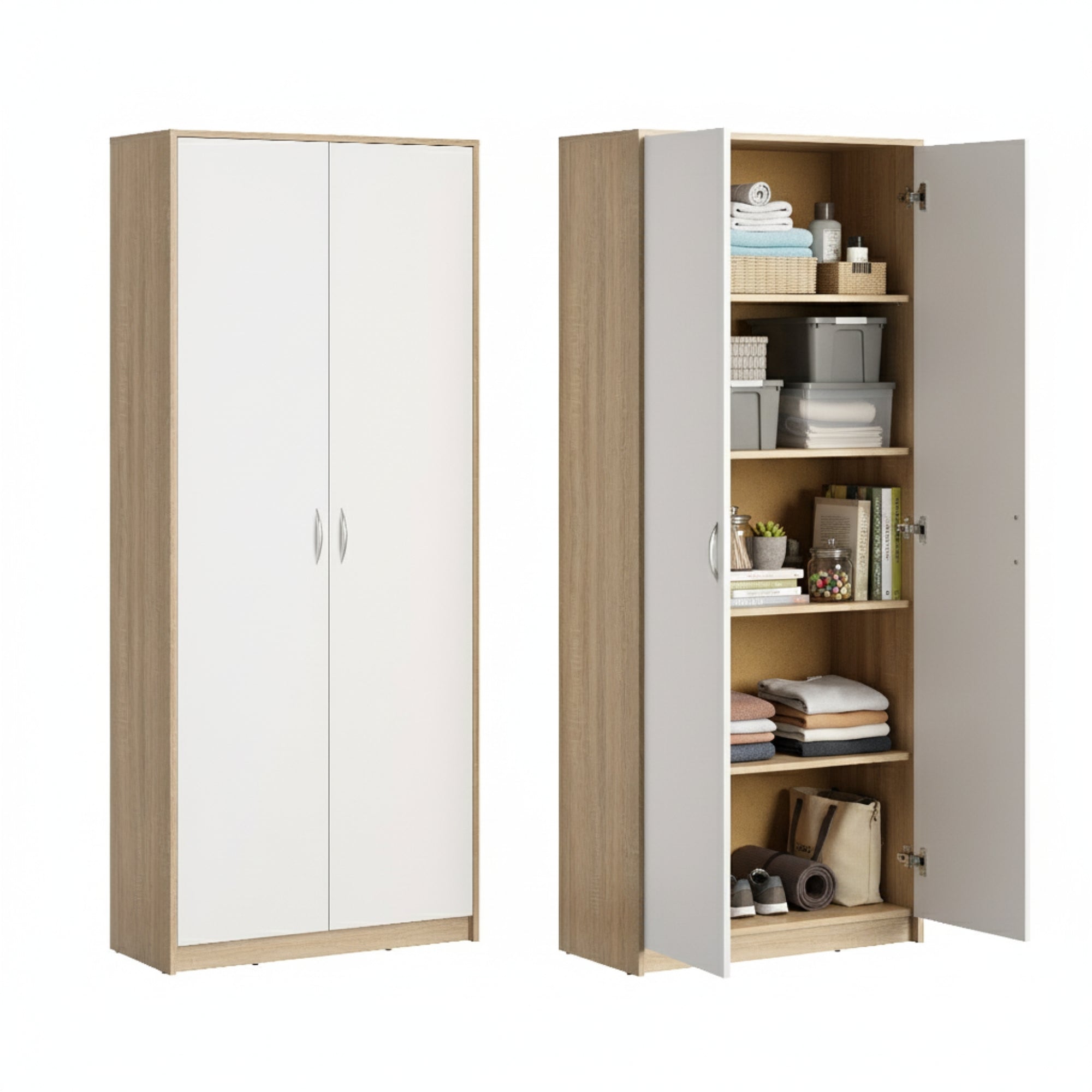 Schrank Mehrzweckschrank Aktenschrank Hochschrank mit 5 Fächern, 2 Türen, 74x35x180 cm, vielseitig einsetzbar für Büro, Flur, Küche, Hauswirtschaftsraum, stabil & pflegeleicht