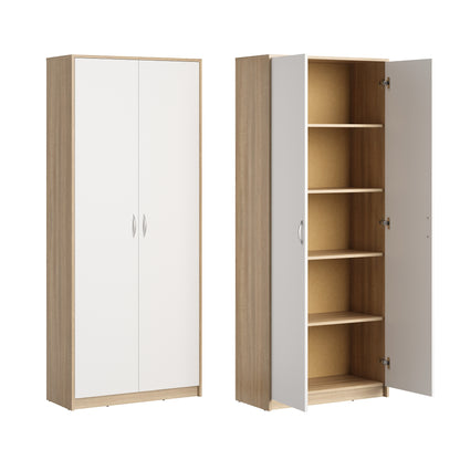 Schrank Mehrzweckschrank Aktenschrank Hochschrank mit 5 Fächern, 2 Türen, 74x35x180 cm, vielseitig einsetzbar für Büro, Flur, Küche, Hauswirtschaftsraum, stabil & pflegeleicht