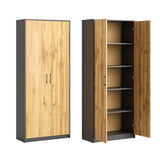 Schrank Mehrzweckschrank Aktenschrank Hochschrank mit 5 Fächern, 2 Türen, 74x35x180 cm, vielseitig einsetzbar für Büro, Flur, Küche, Hauswirtschaftsraum, stabil & pflegeleicht