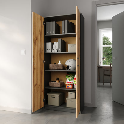 Schrank Mehrzweckschrank Aktenschrank Hochschrank mit 5 Fächern, 2 Türen, 74x35x180 cm, vielseitig einsetzbar für Büro, Flur, Küche, Hauswirtschaftsraum, stabil & pflegeleicht