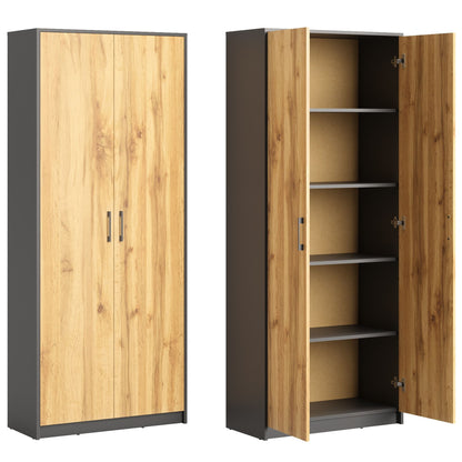 Schrank Mehrzweckschrank Aktenschrank Hochschrank mit 5 Fächern, 2 Türen, 74x35x180 cm, vielseitig einsetzbar für Büro, Flur, Küche, Hauswirtschaftsraum, stabil & pflegeleicht