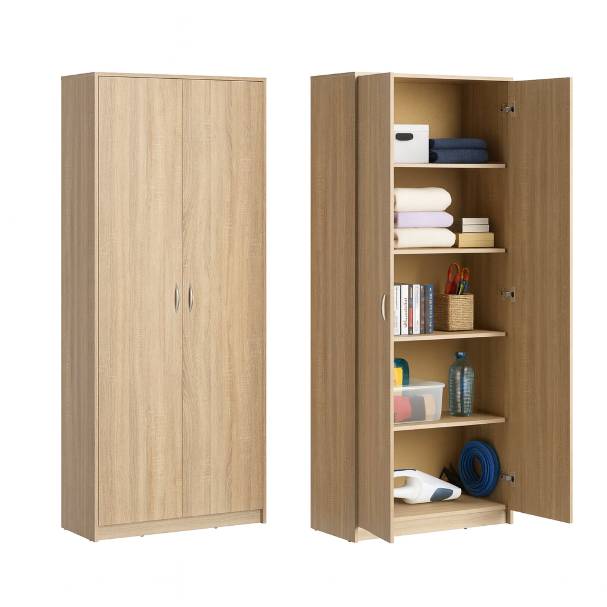 Schrank Mehrzweckschrank Aktenschrank Hochschrank mit 5 Fächern, 2 Türen, 74x35x180 cm, vielseitig einsetzbar für Büro, Flur, Küche, Hauswirtschaftsraum, stabil & pflegeleicht