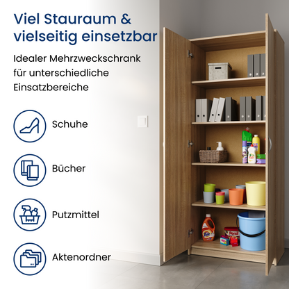 Schrank Mehrzweckschrank Aktenschrank Hochschrank mit 5 Fächern, 2 Türen, 74x35x180 cm, vielseitig einsetzbar für Büro, Flur, Küche, Hauswirtschaftsraum, stabil & pflegeleicht