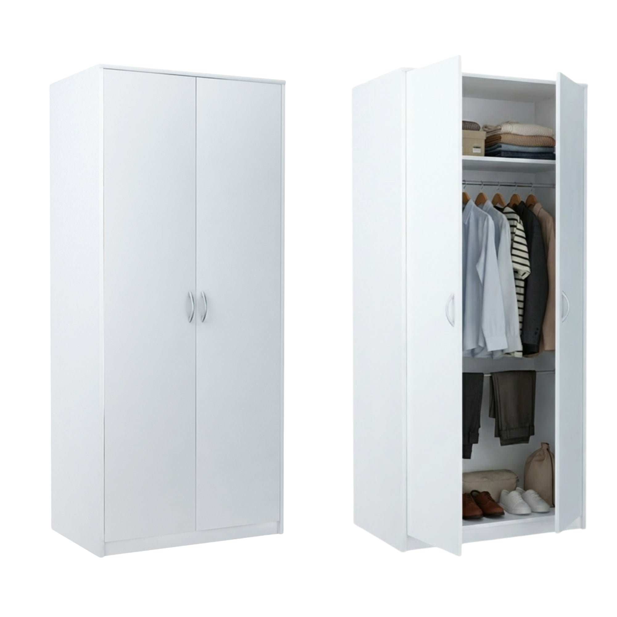 Kleiderschrank mit 2 Türen, 1 Kleiderstange, 1 Einlegeboden, Garderobe – HomeCollectiveBerlin