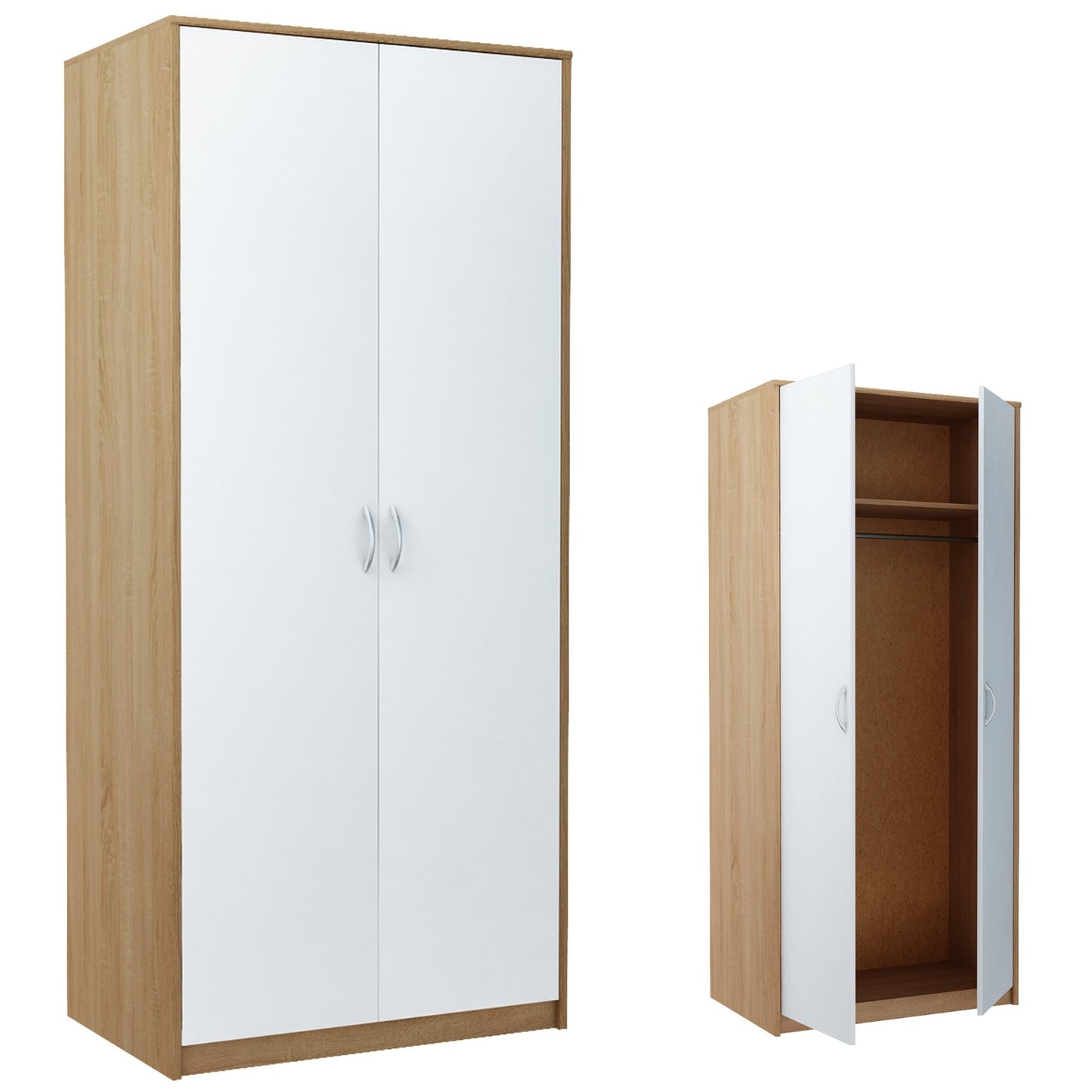 Kleiderschrank mit 2 Türen, 1 Kleiderstange, 1 Einlegeboden, Garderobenschrank 85 cm breit Schrank matte Oberfläche, aus laminierter Platte, ideal für Schlafzimmer, Wohnzimmer, Flur