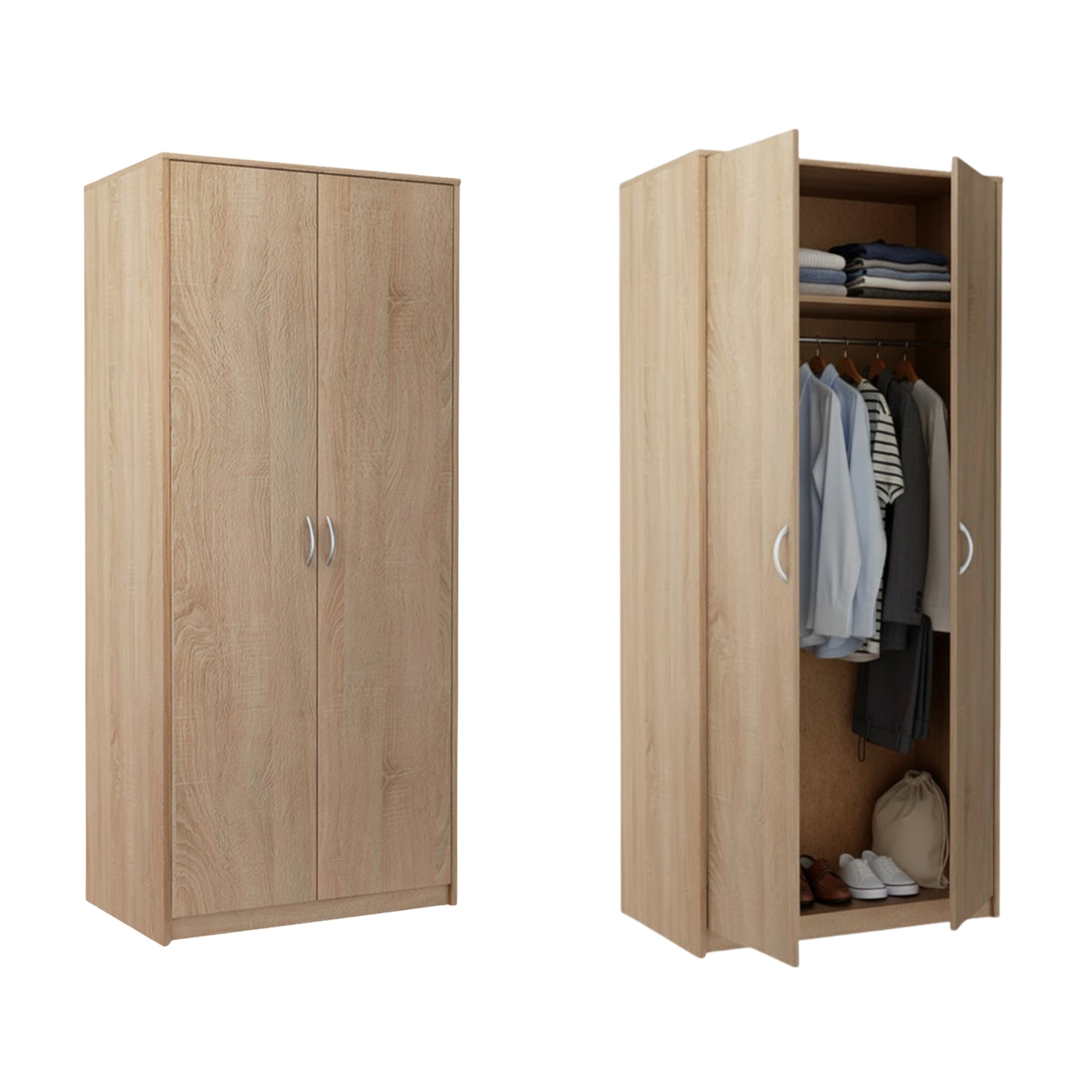 Kleiderschrank mit 2 Türen, 1 Kleiderstange, 1 Einlegeboden, Garderobenschrank 85 cm breit Schrank matte Oberfläche, aus laminierter Platte, ideal für Schlafzimmer, Wohnzimmer, Flur