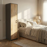 Kleiderschrank mit 1 Tür, 1 Kleiderstange und 2 Einlegeböden, Garderobenschrank 45 cm breit Schrank schmal matte Oberfläche, aus laminierter Platte, ideal für Schlafzimmer, Wohnzimmer, Flur