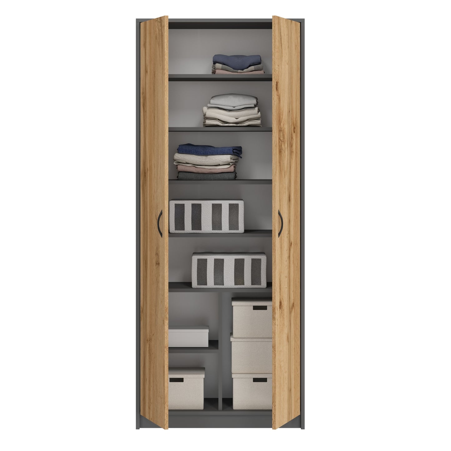 Armoire armoire polyvalente avec amortisseur de porte SOFT CLOSE (en option) blanc 74 cm largeur 180 cm hauteur avec quatre ou six étagères, classeur organisateur d'armoire domestique en bois MDF