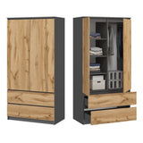 Home Collective Kleiderschrank Schrank Mehrzweckschrank Haushaltsschrank 90x50x180 cm (BxTxH)  mit 2 Schubladen, 3 Einlegeböden & Kleiderstange  – robust, platzsparend & vielseitig
