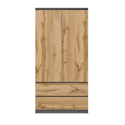 Armoire penderie 180 cm hauteur 90 cm largeur avec 2 tiroirs, 3 étagères et tringle à vêtements Organisateur d'armoire domestique en bois MDF extensible jusqu'à 235 cm de hauteur