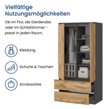 Home Collective Kleiderschrank Schrank Mehrzweckschrank Haushaltsschrank 90x50x180 cm (BxTxH)  mit 2 Schubladen, 3 Einlegeböden & Kleiderstange  – robust, platzsparend & vielseitig